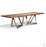 简约金属办公桌实木美式长方形复古铁艺会议桌工业风餐桌
