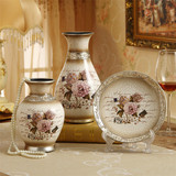 陶瓷花瓶摆件三件套装饰品插花家居饰品客厅欧式田园仿古摆设
