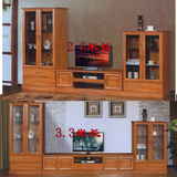 新款整体储物柜电视柜实木橡木酒柜八门四抽组合柜3.3米高低柜