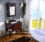 美式简欧浴室柜组合 实木镜柜大理石柜 定做落地柜洗手盆卫浴柜