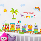 儿童房间装饰品墙纸贴画宝宝卧室幼儿园可移除卡通动物火车墙贴纸