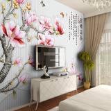 现代中式简约淡雅玉兰花壁纸花卉大型壁画电视背景墙卧室客厅墙纸