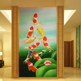 仿油画欧式客厅玄关背景墙壁纸 九鱼图 门厅走廊过道风水壁画墙纸