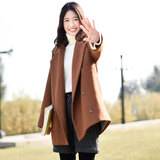 夹棉呢子大衣女冬 韩国西装领双排扣宽松显瘦中长款加厚毛呢外套