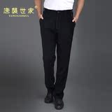男士唐装裤子松紧腰秋冬季中国风男装休闲黑色纯色 中式长裤