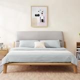 北欧风格家具榉木真皮床1.8米设计师日式实木双人婚床韩式皮艺床