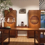 老榆木免漆书柜全实木茶柜新中式明月柜子茶室储物柜传统手工家具