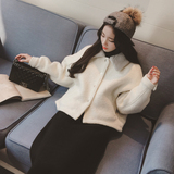 2016春季韩国新款女装白色毛呢料翻领短款外套斗篷棒球服蝙蝠开衫