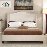 欧式双人床美式乡村简约方床布艺麻布时尚床1.5米1.8米软包床卧室
