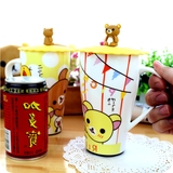 轻松熊创意陶瓷杯子带盖带勺超大容量马克杯咖啡杯可爱大水杯包邮