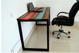 复古做旧彩色条纹铁艺实木休闲餐桌咖啡桌电脑桌户外书桌