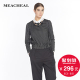 Meacheal米茜尔 专柜正品2015春季新款女装 条纹圆领气质短款上衣