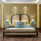 中式实木床 简约现代双人床婚床 1.8米水曲柳 酒店样板房软包布艺