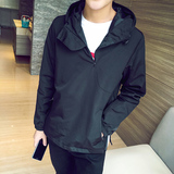 港风夏季日系韩版套头纯色修身潮牌男式夹克薄款青年运动外套上衣