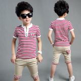 童装男童夏装套装2016新款韩版儿童夏季男短袖t恤条纹休闲两件套