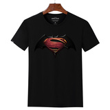 夏季短袖T恤男圆领超人大战蝙蝠侠印花半袖胖人宽松加大码上衣服