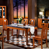 现代中式实木餐桌六人餐台大理石桌面长方形餐桌餐椅小户型