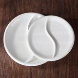 创意纯白色西餐盘子陶瓷法式餐具瓷盘分格两格盘菜盘平盘圆盘深盘
