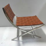 现代不锈钢沙发椅 编织椅时尚真皮休闲椅 皮条特价椅简约阳台躺椅