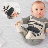 【现货】英国代购童装NEXT15秋男宝宝灰色斑马长袖连身衣 +帽子