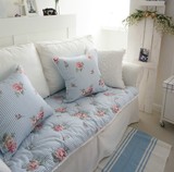韩国代购田园风纯棉花边玫瑰花卉布艺沙发垫全棉防滑加厚沙发坐垫