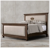 现货欧式美式乡村实木橡木双人床美式复古做旧实木床储物床定制