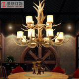 景联美式乡村大型创意个性设计师客厅餐厅酒吧复古树脂鹿角吊灯