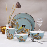黄鹂5件套 手绘瓷器餐具套装 特色创意西式盘子碗个性陶瓷杯子