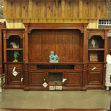 欧美出口仓储家具馆美式复古实木框架整体书柜置物柜电视柜墙柜