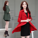 2016秋季新款韩版大码女装中长款风衣西装领五分袖百搭开衫薄外套