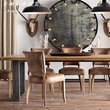 美式乡村复古做旧风格铁艺实木餐桌椅组合长会议桌办公桌咖啡桌