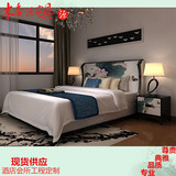 新中式床 实木床现代简约单双人布艺床卧室酒店宾馆标准间床婚床