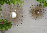 家居壁饰创意玄关墙面壁挂复古墙饰挂件欧式墙上挂饰太阳装饰镜子