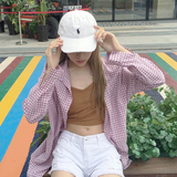 夏季女装韩版宽松休闲棉麻长袖格子衬衫薄款防晒衣学生衬衣上衣潮