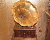 西洋古董 老 黄铜 柚木 78转 大喇叭 唱机 手摇 留声机 可以使用