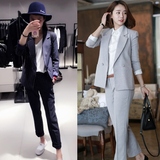 韩国套装女2016夏季新款宽松韩版条纹商务休闲西装通勤外套两件套