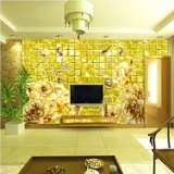 金色牡丹中式浪漫3D立体壁纸大型壁画视觉背景客厅电视墙影视墙纸