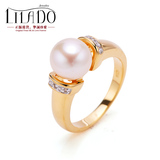 香港Lilado 925纯银戒指女镶锆石天然正圆珍珠 简约优雅指环