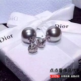 正品代购Dior迪奧銀灰色蕾丝大小珍珠经典時尚前后佩带耳环耳钉