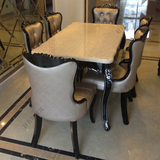 欧式餐桌椅组合1桌4椅6人新古典实木小户型大理石餐桌长方形黑色