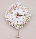 欧式田园玫瑰树脂挂钟创意时尚客厅静音钟表石英钟卧室装饰壁钟