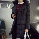 香港代购trendiano2015冬款韩版修身带帽羽绒服男中长款黑色男装