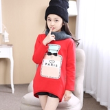 女童加绒T恤2015新款冬装韩版中大童长袖加绒打底衫中长款卫衣潮