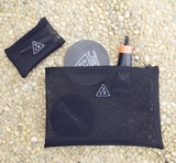 3CE大容量黑色网纱化妆包 一大一小化妆袋两件套化妆包 透明可视