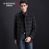 劲霸条纹毛呢jacket 男士冬装外套 男装立领深灰夹克 BKWX4812