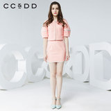 CCDD2016春秋专柜正品新款女韩版直筒廓形灯笼袖时尚拼色短外套