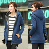 2015新款韩版春秋冬季休闲卫衣带帽学生女装加绒加厚长袖外套