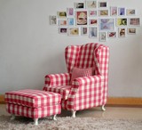新款美式田园欧式高端时尚实木休闲老虎椅印花条纹单人高背沙发