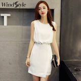 白色连衣裙2016夏季新款女装韩版修身显瘦无袖中长款气质中裙子