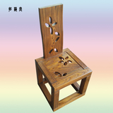 中国风实木餐椅雕花凳带靠背 老榆木餐桌椅实木家具餐凳子定制